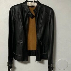 NWOT Tommy Hilfiger Black and Tan Leather Lightweight Jacket